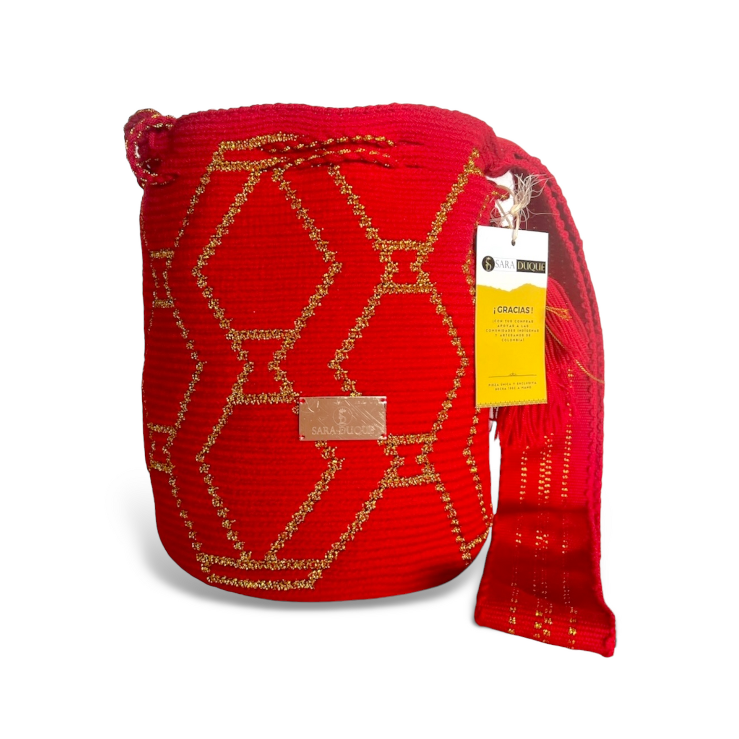MOCHILA HILO DORADO ROJO